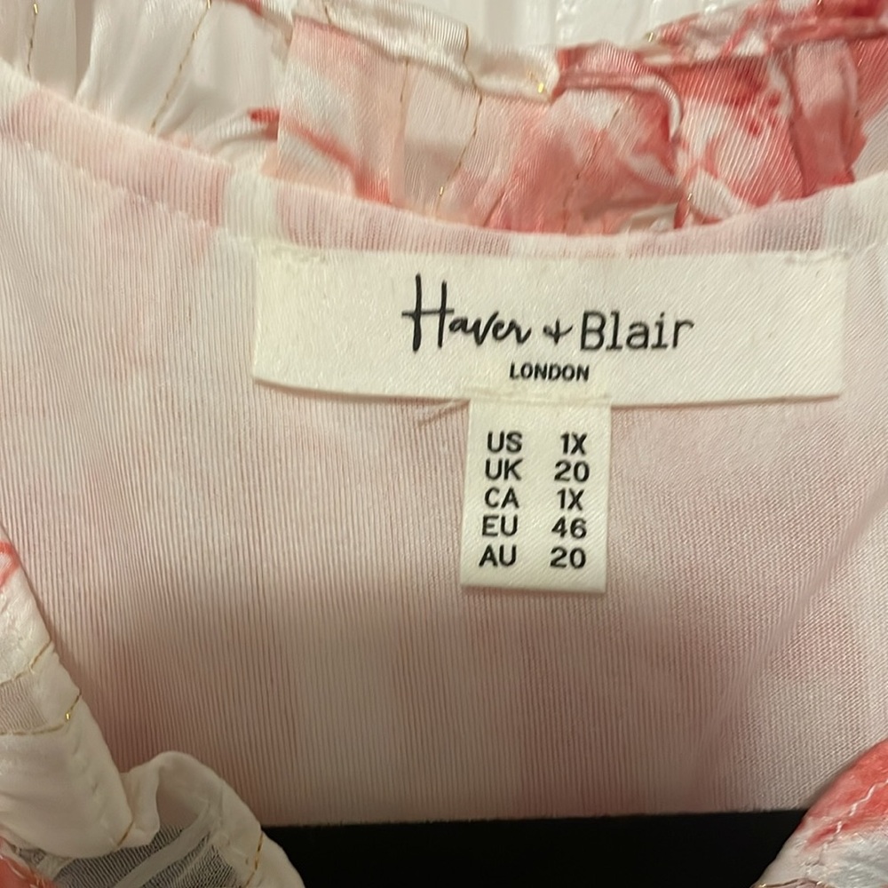 Haver & Blair Blouse Size 1X Cream/pink floral/gold thread accent - Picture 4 of 10
